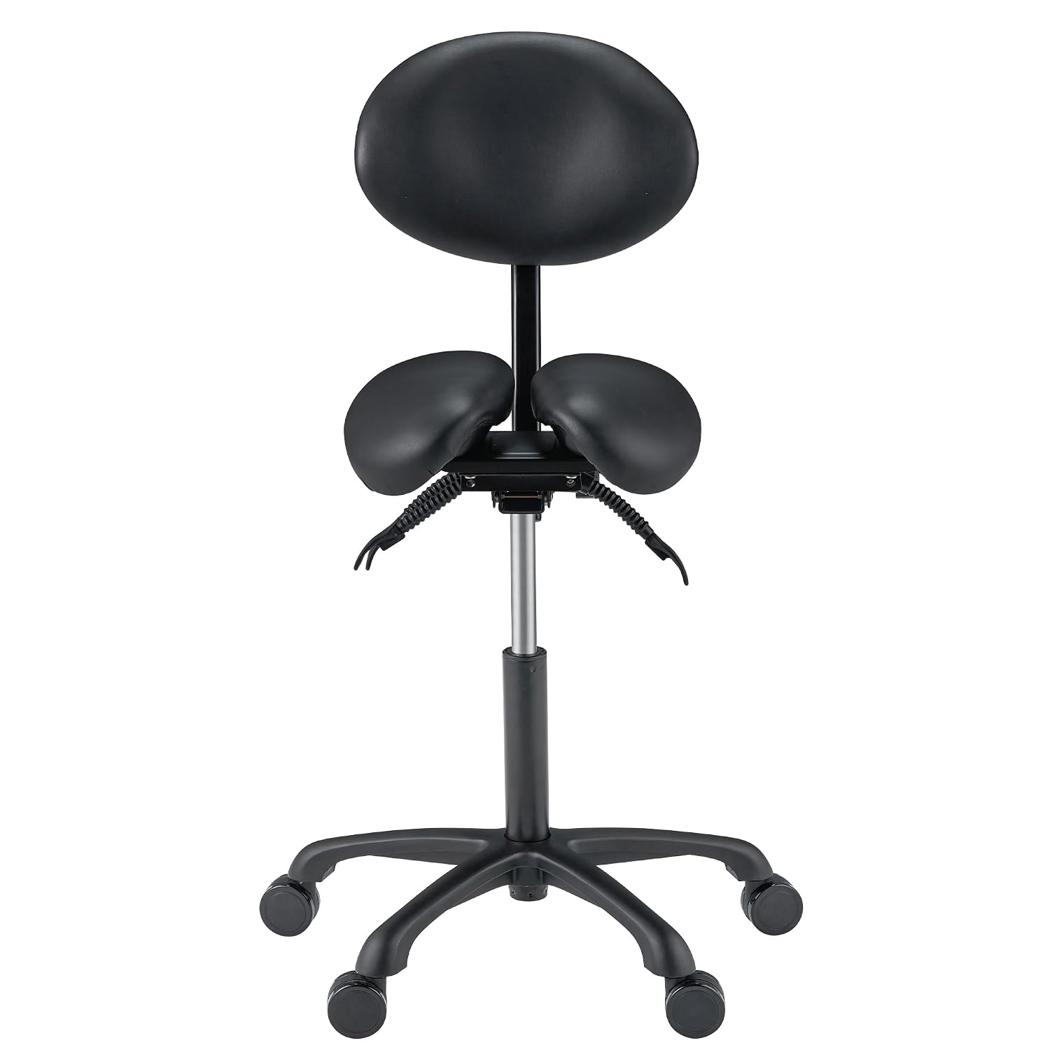 Master Massage Berkeley Ergonomic Saddle Stool -Two Split Part Seat Stool- Hydraulic Swivel Rolling Seat & Saddle Posture Correction Chair Seat with Backrest -Black