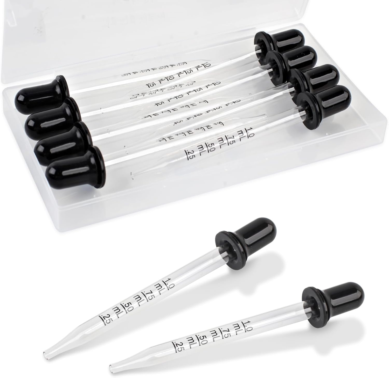 Romeda 10P Eye dropper, 1ml Glass Dropper with Rubber Cap, Clear Dropper Syringe for Liquid Medicine, Essential Oils, Feeding, Lab, Measuring and Transferring
