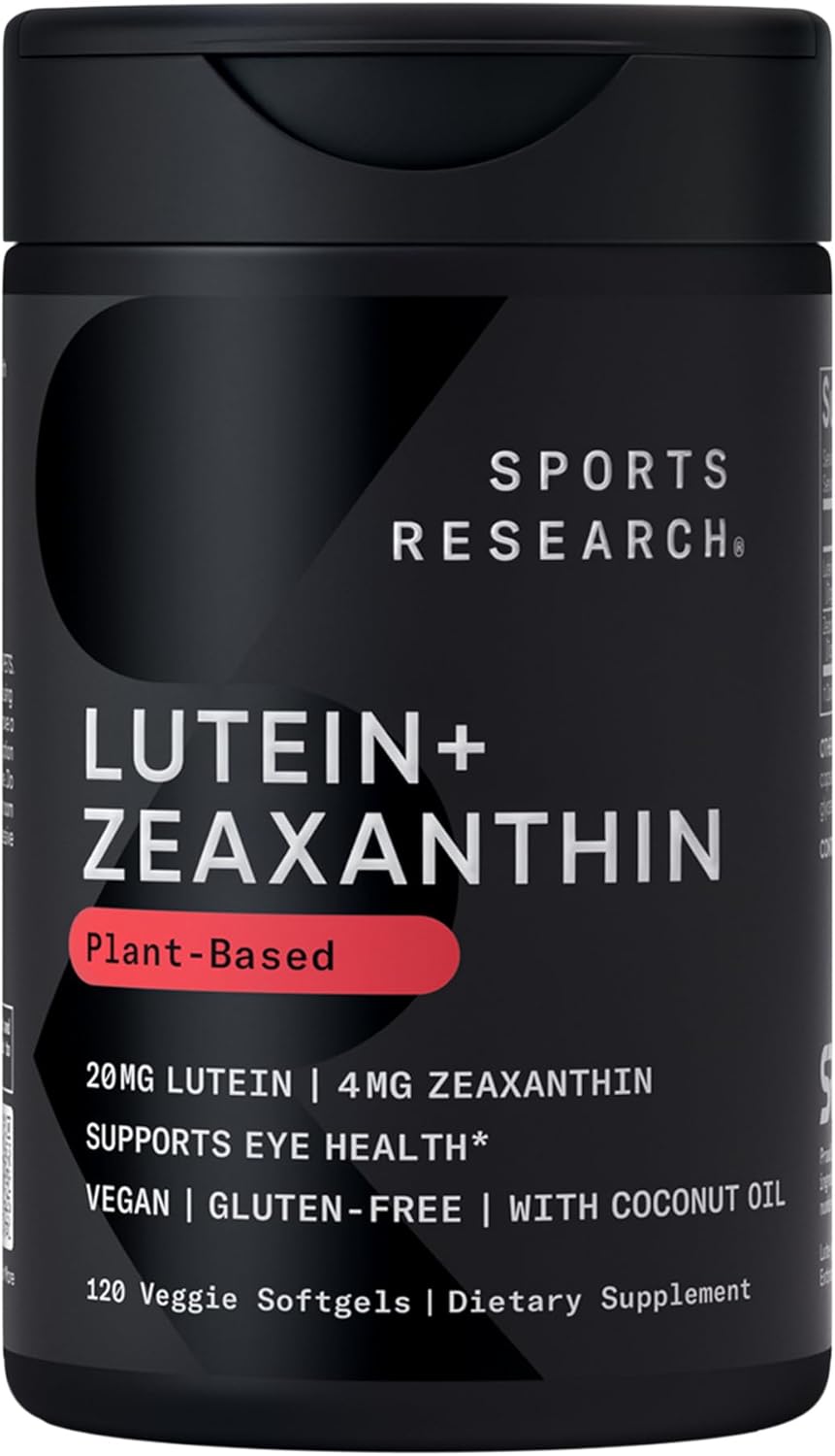 Sports Research® Lutein + Zeaxanthin w/Organic Coconut Oil, 120 Plantgels™ | Vegan Lutein w/ Lute-Gen® Eye Health Supplement | Plant-Based, Vegan Certified, Non-GMO Verified - 120 Servings