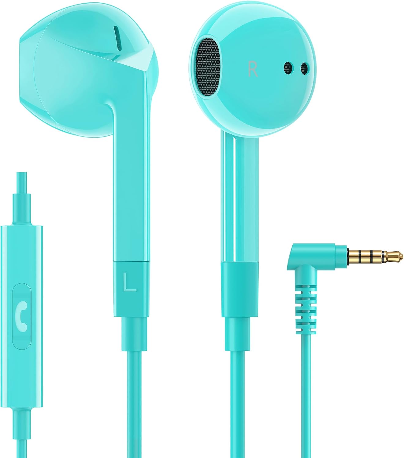 LUDOS FEROX Wired Earbuds in-Ear Headphones, 5 Year Warranty, Earphones with Microphone, Noise Isolation Corded for 3.5mm Jack Ear Buds for iPhone, Samsung, Laptop, Kids, School Students - Turquoise