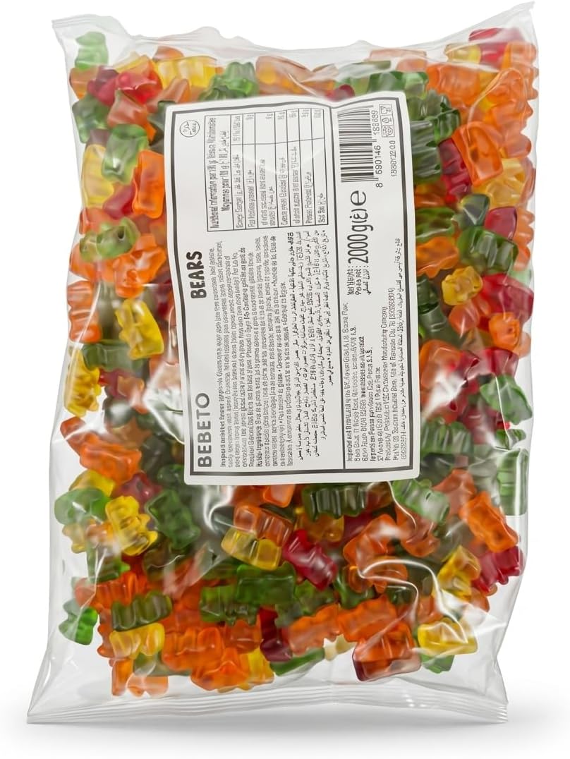 Bebeto Jelly Bears 2kg Bulk Sharing Bag | Soft Fruity Gummy Confectionery | Perfect for Party Bags, Sweet Tables and Gifting
