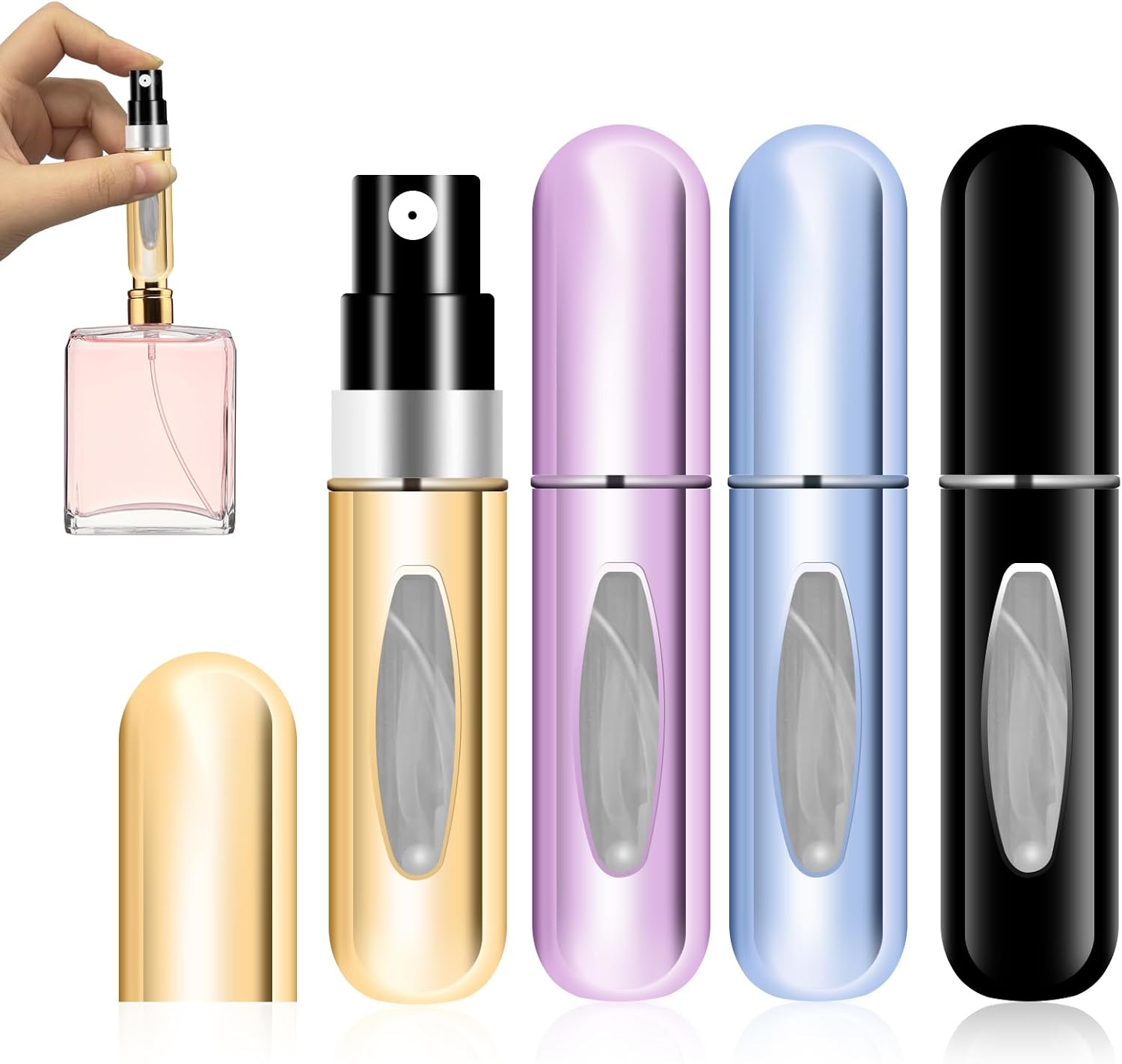 CNMTCCO Perfume Atomiser, Pack of 4 Perfume Bottles, Perfume Atomiser Refillable, Small and Portable, Suitable for Air Travel, Handbags, Travel (5 ml)