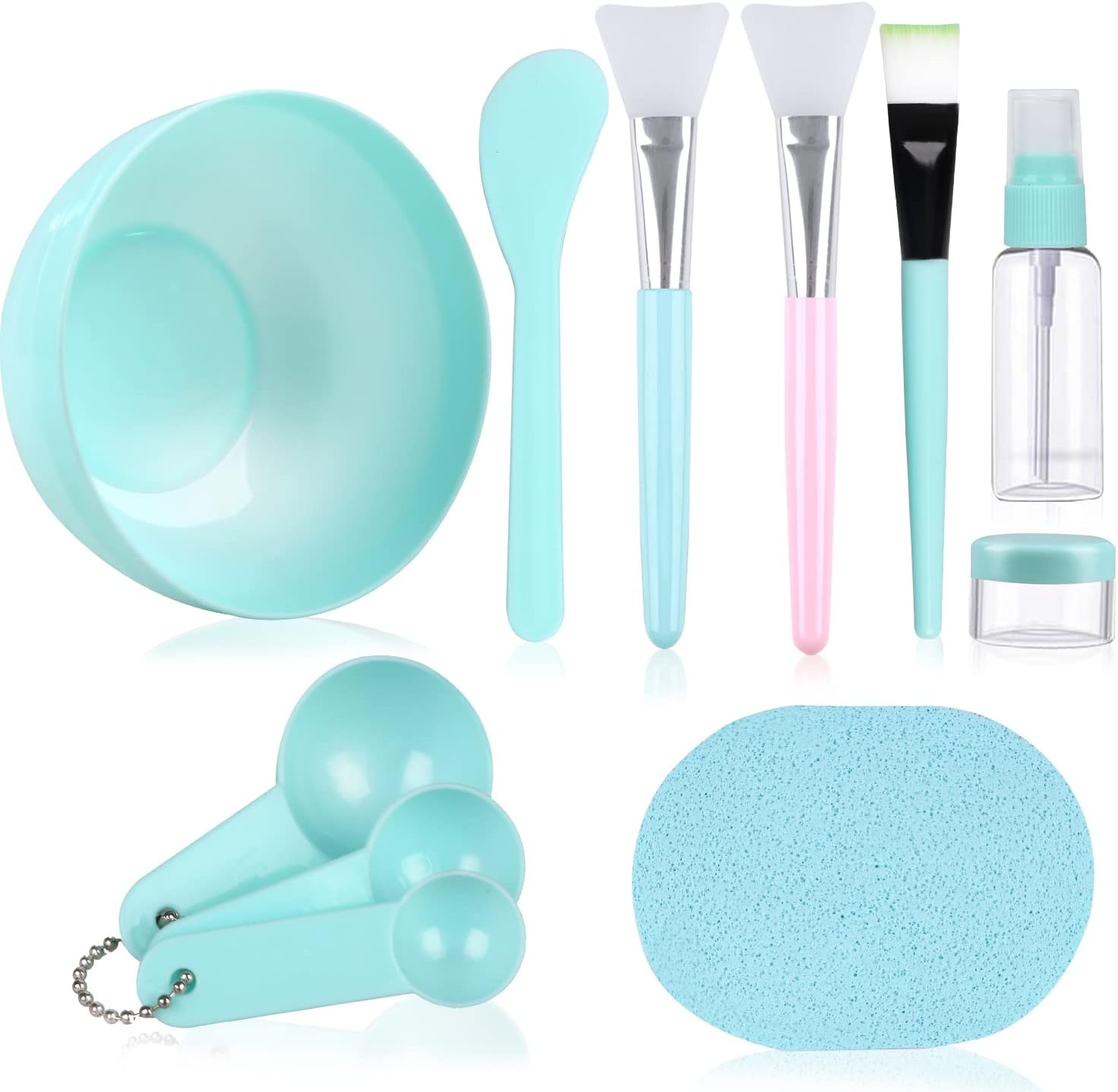 Face Mask Mixing Bowl Set, Facial Mask Mixing Tool Kit with Silicone Mask Bowl Silicone Mask Brushes Measuring Cup Stick Spatulas Facial Sponge (10PCS)