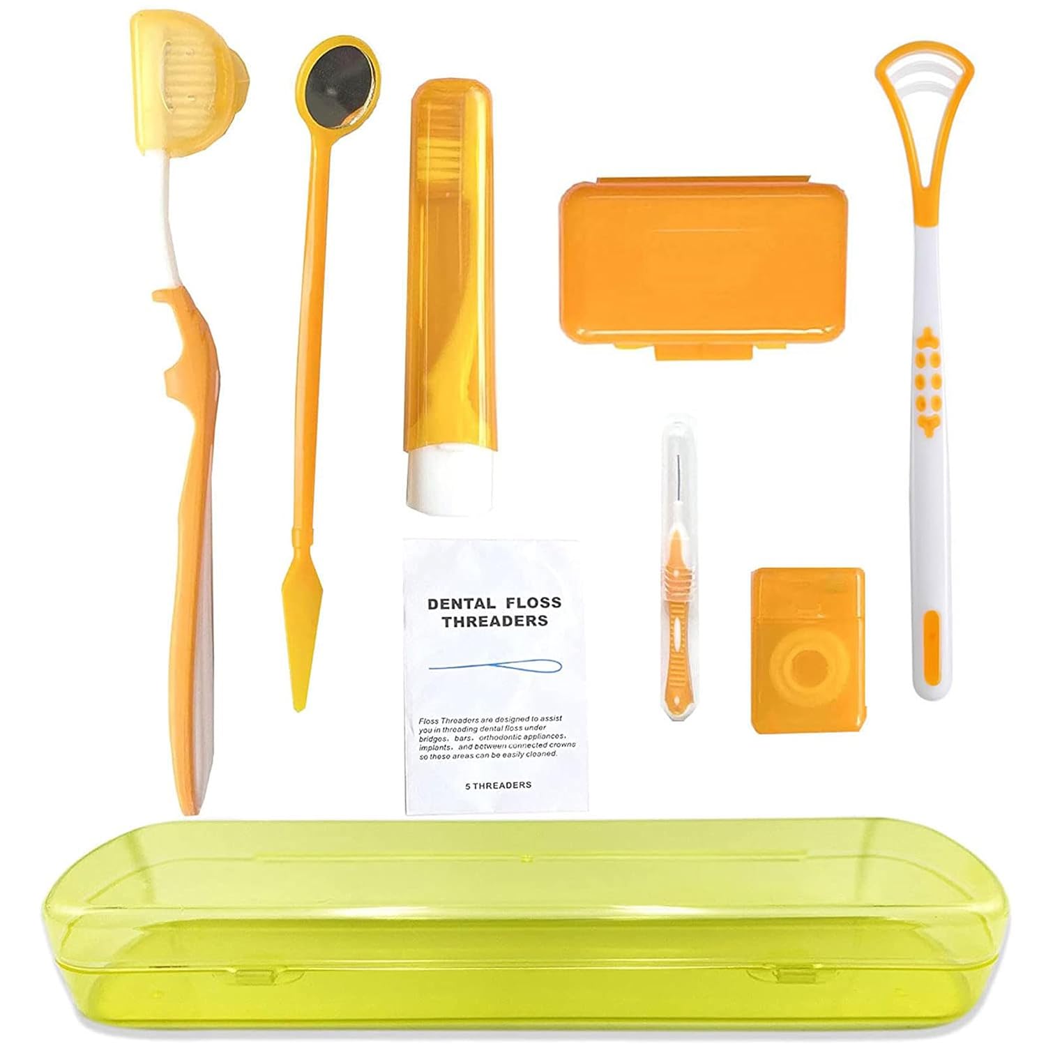 Portable Orthodontic Oral Care Kit for Braces - Interdental Brush Dental Wax Dental Floss Toothbrush Cleaning Kit(Orange)