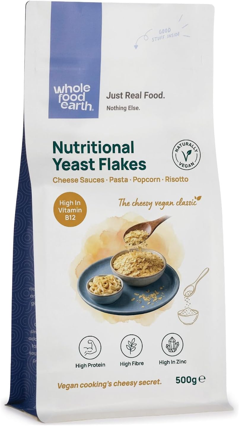 Wholefood Earth Nutritional Yeast Flakes 500g - Nooch with Vitamin B12, High Protein, Vegan Cheesy Seasoning
