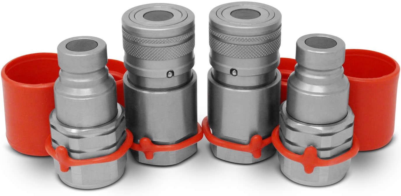 Summit Hydraulics 3/4" SAE Skid Steer Compatible with Bobcat Flat Face Hydraulic Quick Connect Couplers/Couplings Set w/Dust Caps, 2 Sets