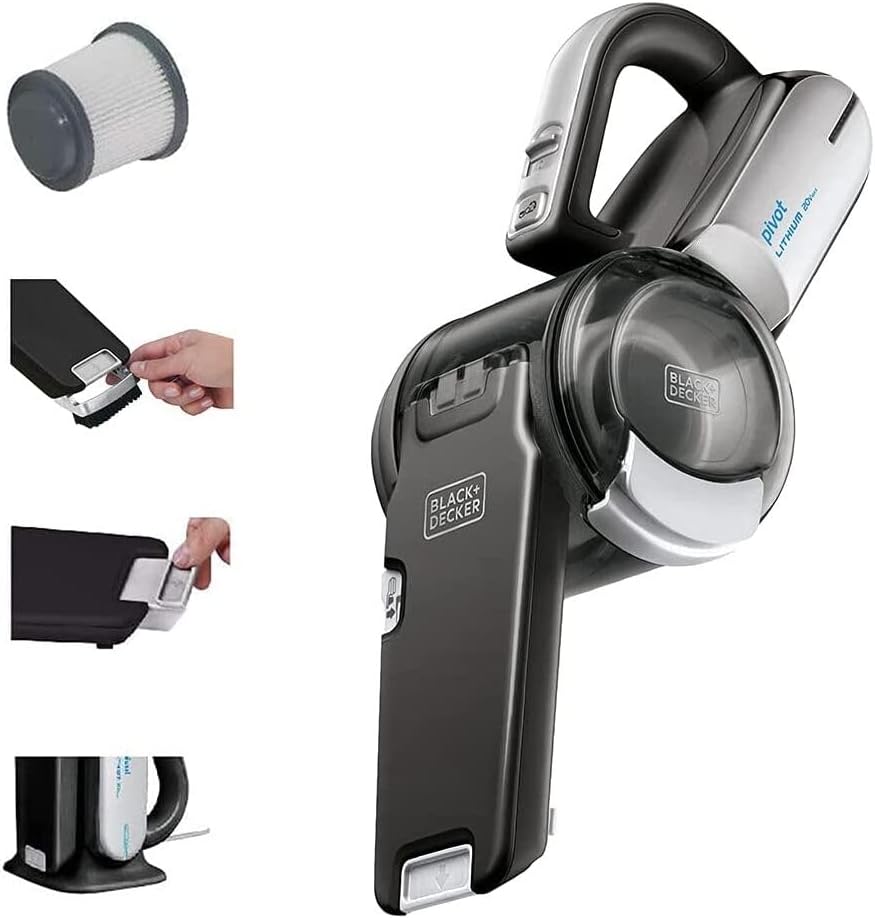 BLACK+DECKER dust buster PIVOT VAC Handheld Vacuum Cordless, Car Vacuum Portable Rechargeable, Extendible Crevice Tool and 200 Degree Pivoting Nozzle, Strong Suction, Lightweight (BDH2000PL)