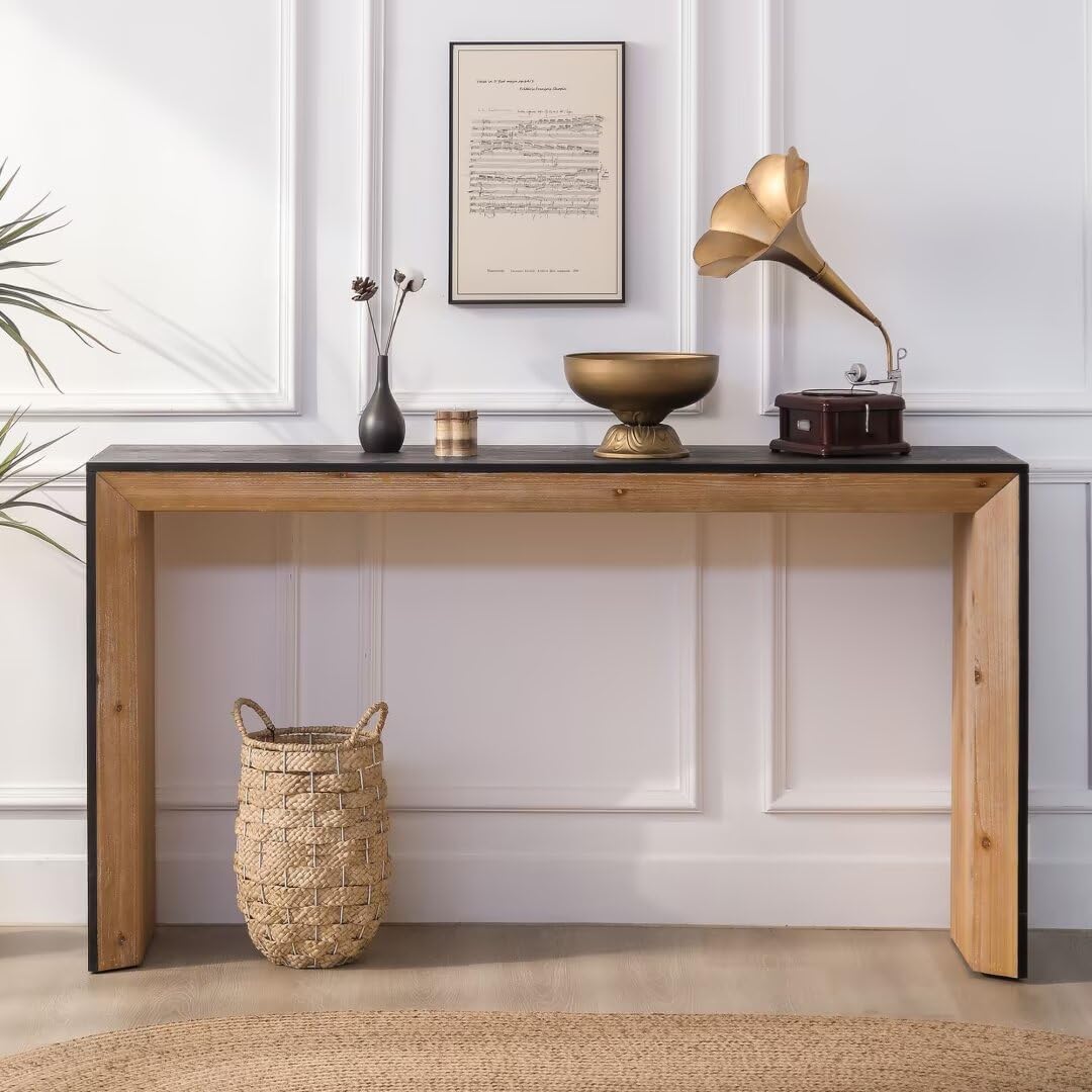 Black/Natural Wooden Console Table Narrow Entryway Table Modern Couch Tables Small Entry Way Tables, Easy Assembly, Multi Colors