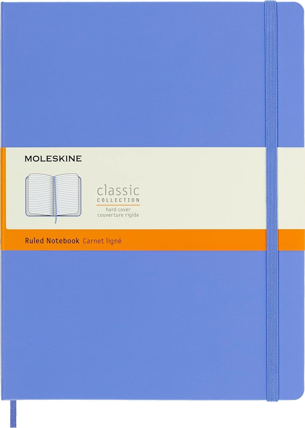 Moleskine - Classic Notebook, Ruled Notebook, Hard Cover and Elastic Closure, Size X-Large 19 x 25 cm, Colour Hydrangea Blue, 192 Pages