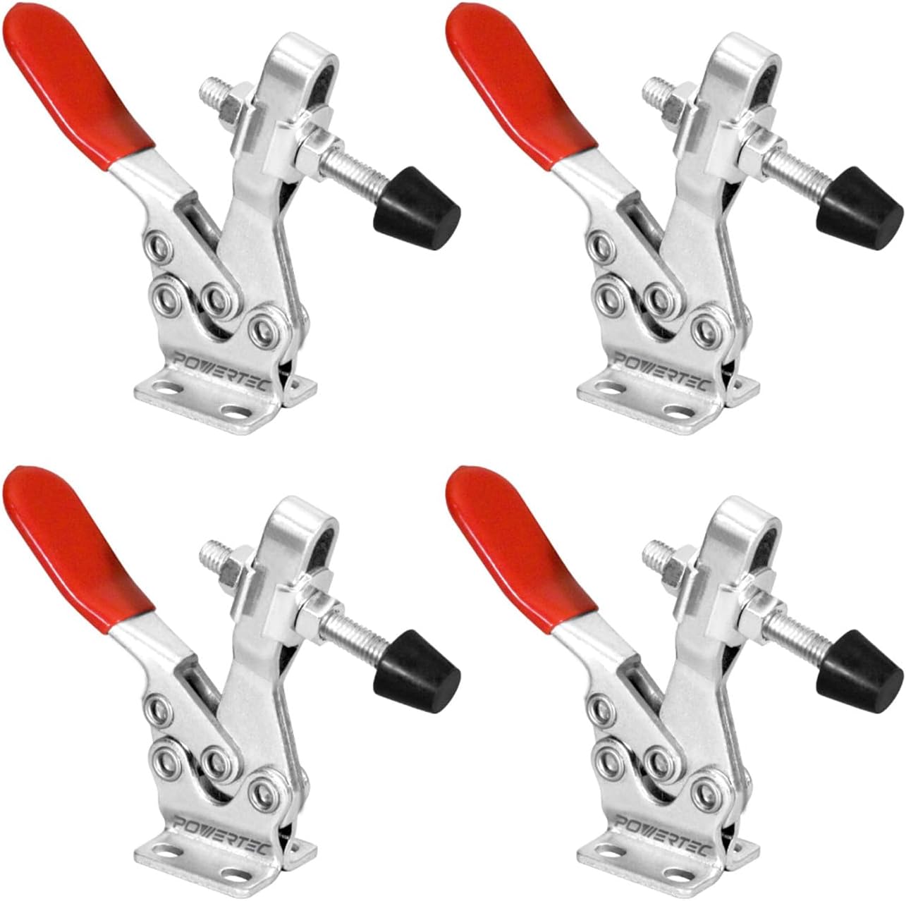 POWERTEC 4PK Toggle Clamp, 500 lbs Holding Capacity, 225D Quick Release Horizontal Clamps w/ Antislip Rubber Pressure Tip for Woodworking Jigs and Fixtures, Welding, Drill Press, Crosscut Sled (20326)