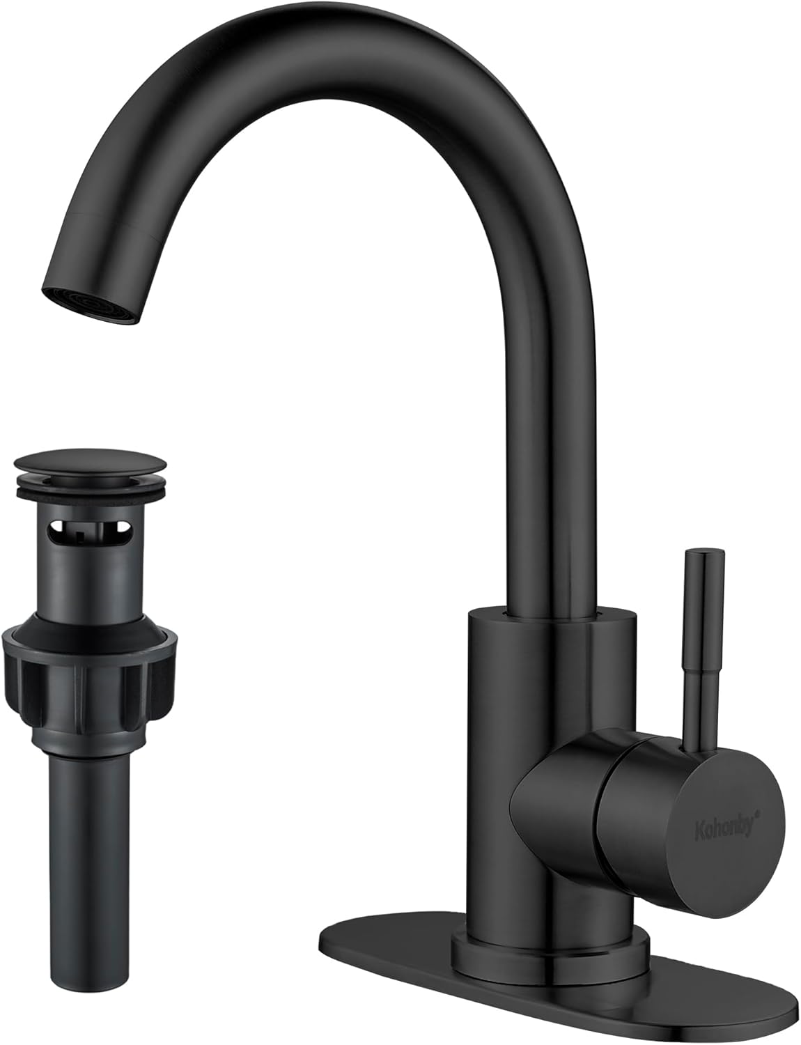 Matte Black Bathroom Sink Faucet Single Hole, Modern Single Handle Bathroom Faucet Commercial Stainless Steel Bar Faucet Laundry Sink Faucet with Drain