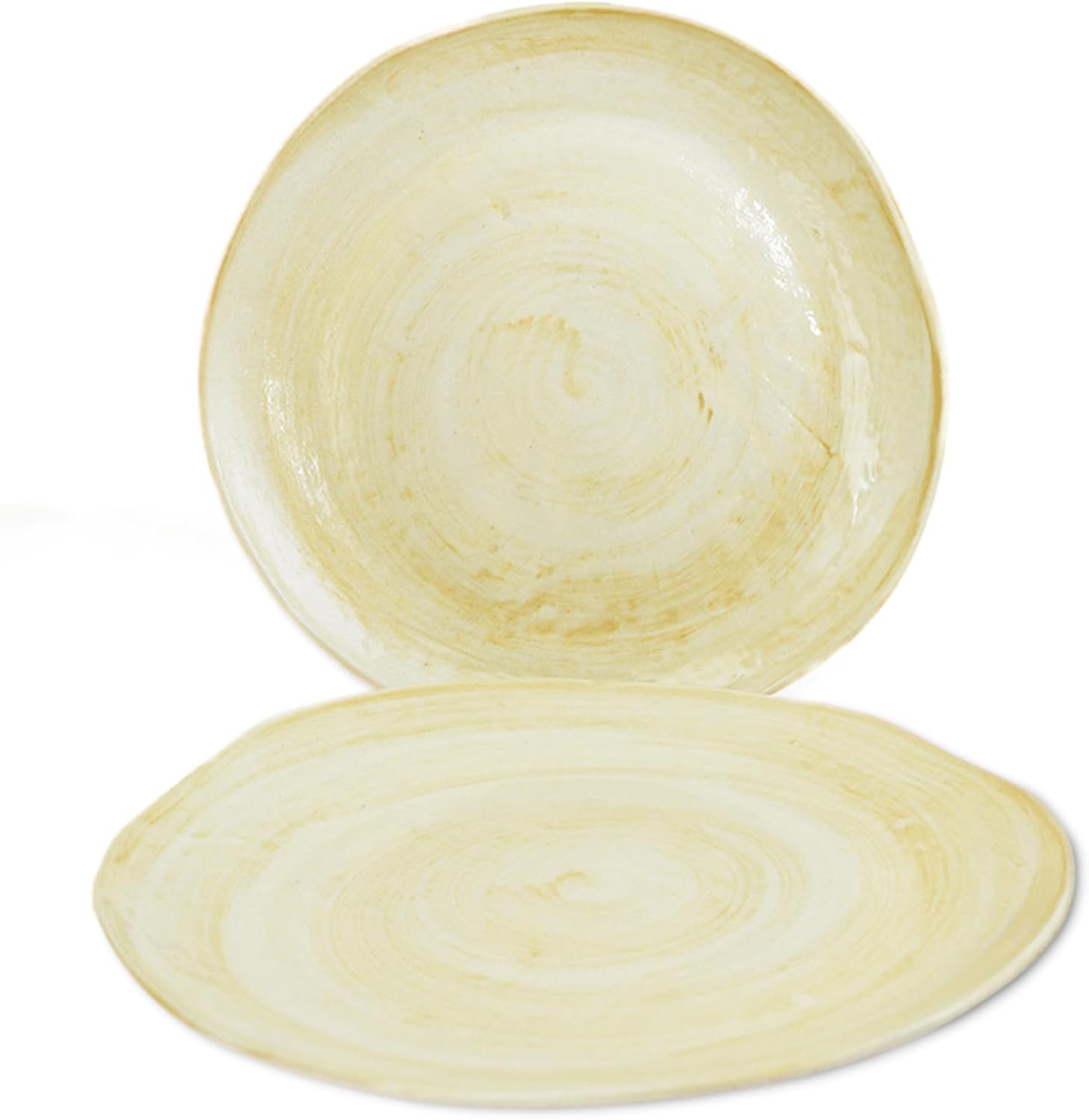 roro Handmade Brown Clay Dinner Plates, Set of 2 – 10.5-Inch Rustic Ceramic Plates with Hand-Painted Swirl Design, Matte Finish, and Organic Free-Form Edges
