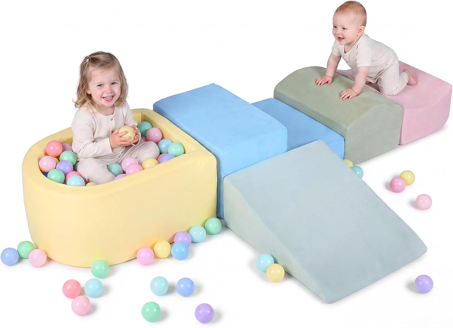 INFANS Climbing Toys for Toddlers, Foam Climbing Blocks and Ball Pit for Baby, 5pc Kids Climb and Crawl Block Activity Structure Play Set, Indoor Foam Play Gym for Crawling and Sliding (Colorful)