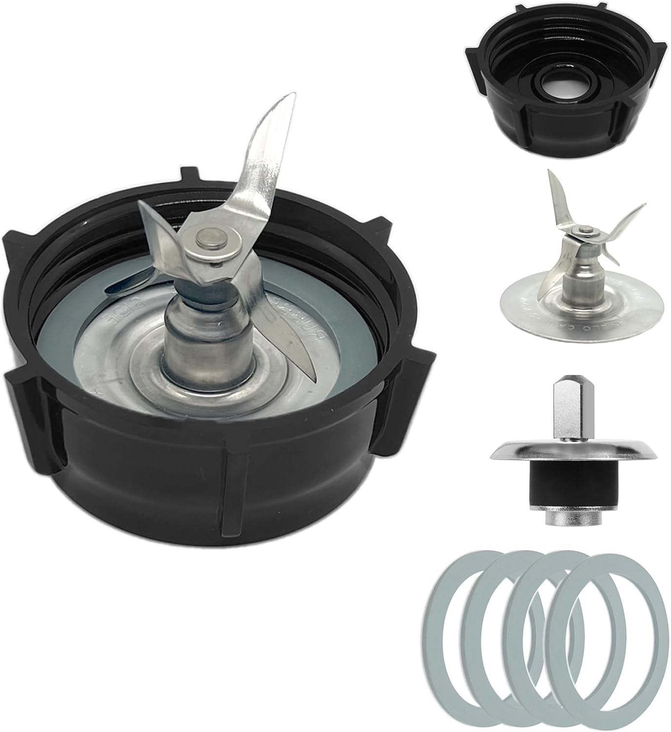 for Oster Blender Replacement Parts Blender Ice Crusher Blade with Jar Base Cap Coupling Stud Slinger Pin and 4 Rubber O Ring Sealing Ring Gasket Black