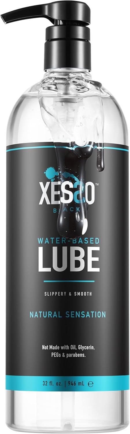 XESSO Water-Based Lube 32 fl oz, All Natural & Hypoallergenic Without Glycerin & Parabens, Slippery Massage Gel for Women, Men and Couples. Made in US & Discreet Package