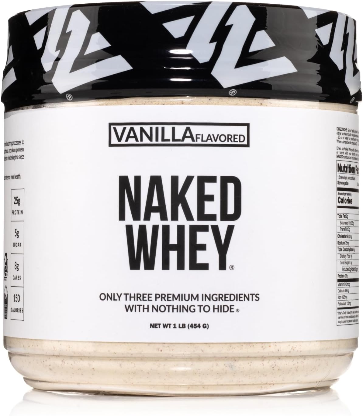 NAKED Vanilla Whey Protein 1Lb, Only 3 Ingredients, All Natural Grass Fed Whey Protein Powder + Vanilla + Coconut Sugar- GMO-Free, Soy Free, Gluten Free. Aid Muscle Growth, 12 Servings