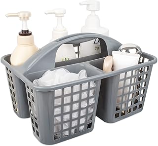 JiatuA Portable Shower Caddy Basket with Compartments Cleaning Supplies Organizer with Handle Plastic Storage Divided Tool Bin for Bathroom, Bedroom, Kitchen, College Dorm, Garden, Under Sink, Grey