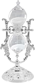 Hourglass Sand Timer Decorative,11.8inch Tall,360° Rotating Metal White Sand Watch 30 Min,Antique Hour Glass Decor for Office Desk- Crafts,Ornaments(Silver)