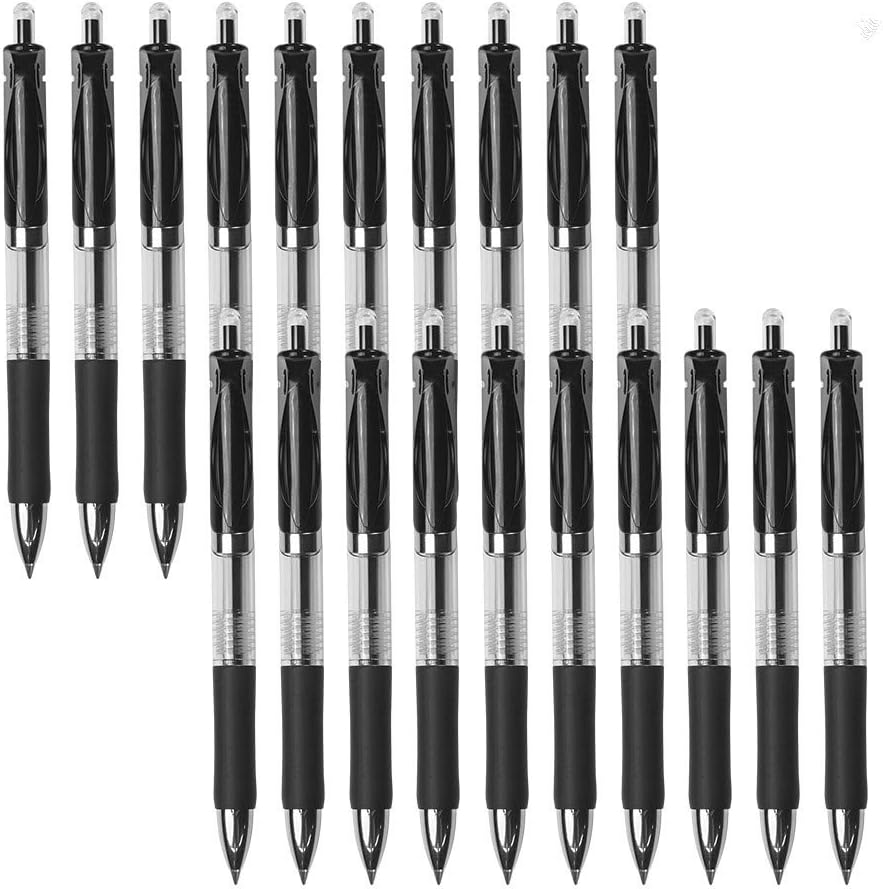 Gurkkst 20 PACk 0.5mm Gel pens Black Retractable Rollerball Pens Smooth Pens for Adult or Kids Writing School & Office Supply