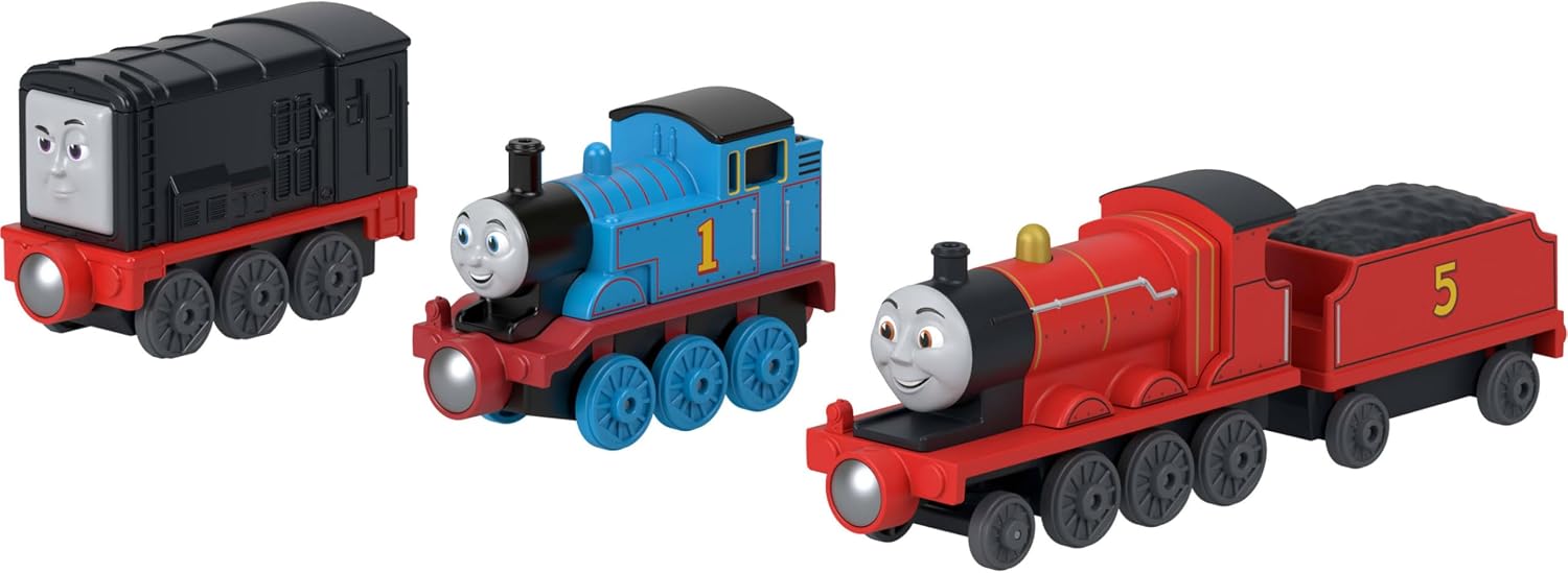 ​Thomas & Friends Toy Engine 3-Pack by Fisher-Price | Multipack with Thomas, Diesel & James Push-Along Toy Train Engines with Magnetic Connectors (Amazon Exclusive)