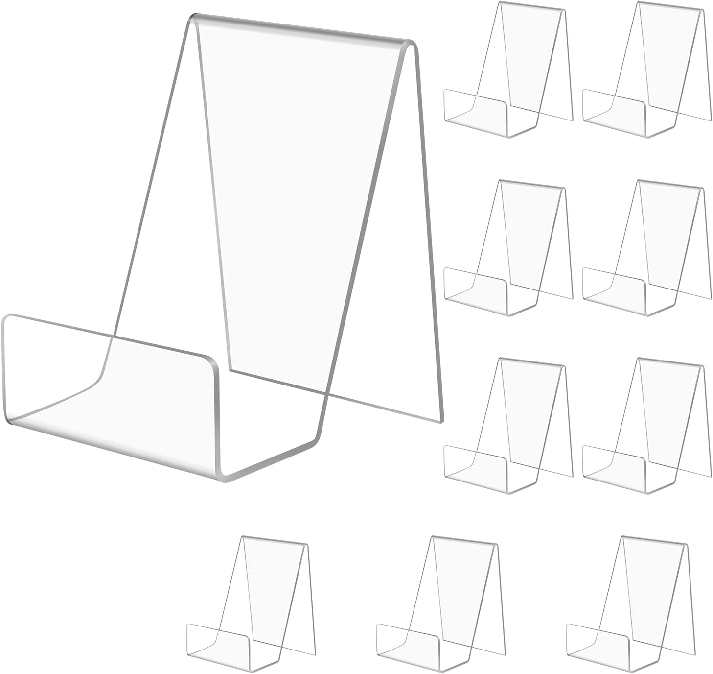 SIYOMG 10 Pieces Clear Acrylic Book Stands, 7.5 x 9 x 10.5 cm Acrylic Display Stand Book Holder, Recipe Book Stand, Transparent Book Display Stand for Displaying Books, Crafts, Photos, Menu, Magazine