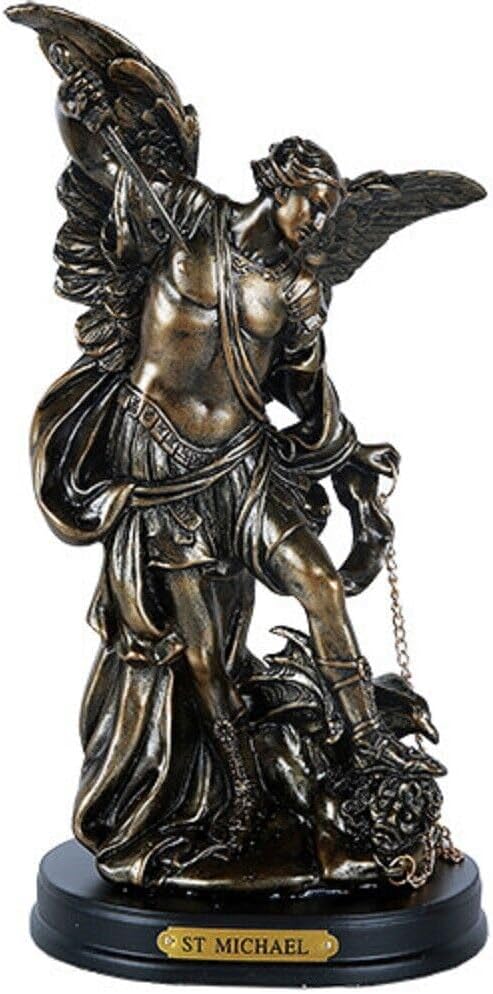 Pacific Giftware St. Michael San Miguel The Great Protector Archangel Defeating Satan Figurine 8 Inch Tall Wooden Base with Brass Name Plate