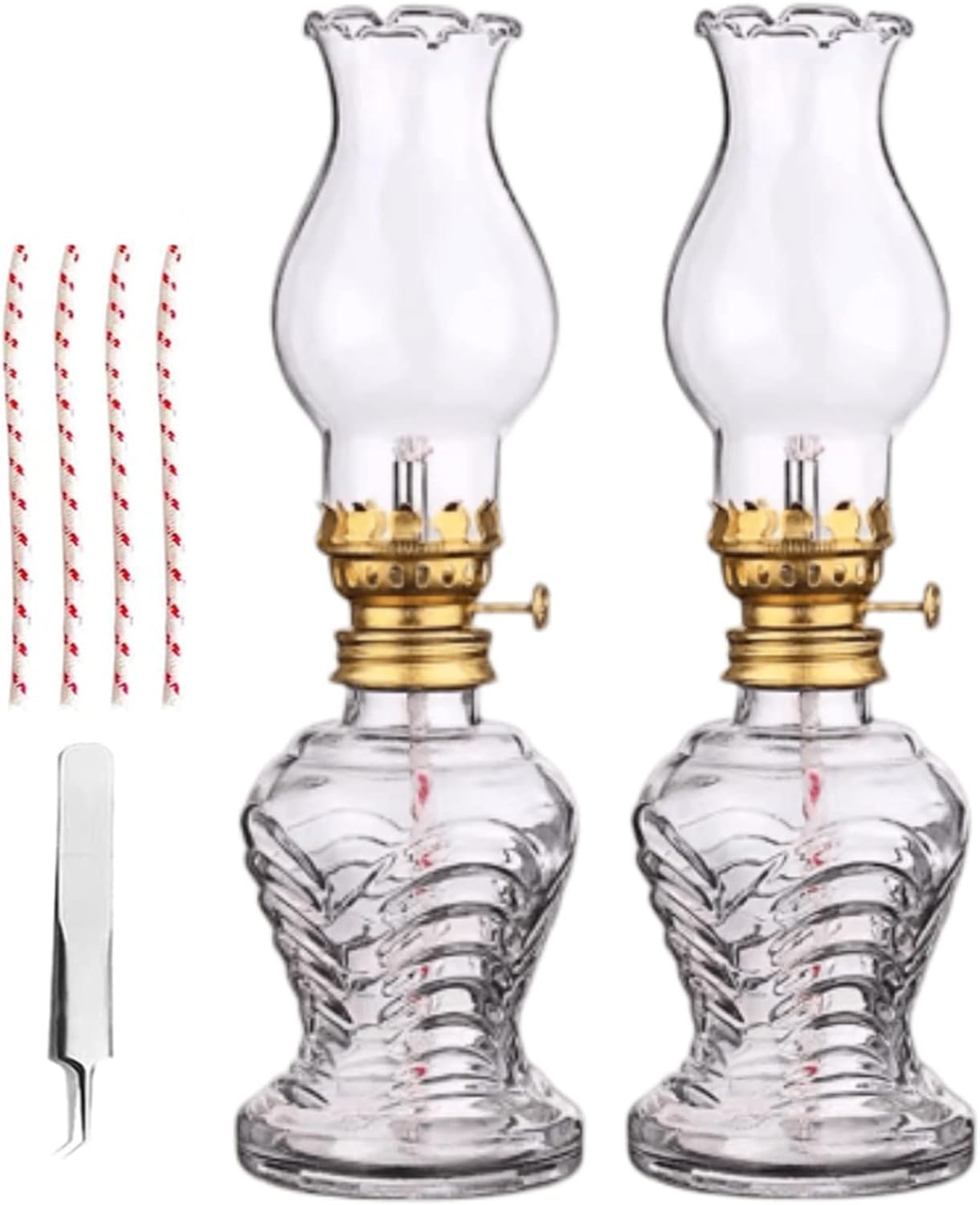 Oil Lamps for Indoors UK, Clear Kerosene Lamp Lantern, 2 Sets Classic with Glass Lampshade and 4 Cotton Wick, Vintage Chamber Lamp, Emergency Lighting Indoor Outdoor, ‎assorted Color (SB-122)