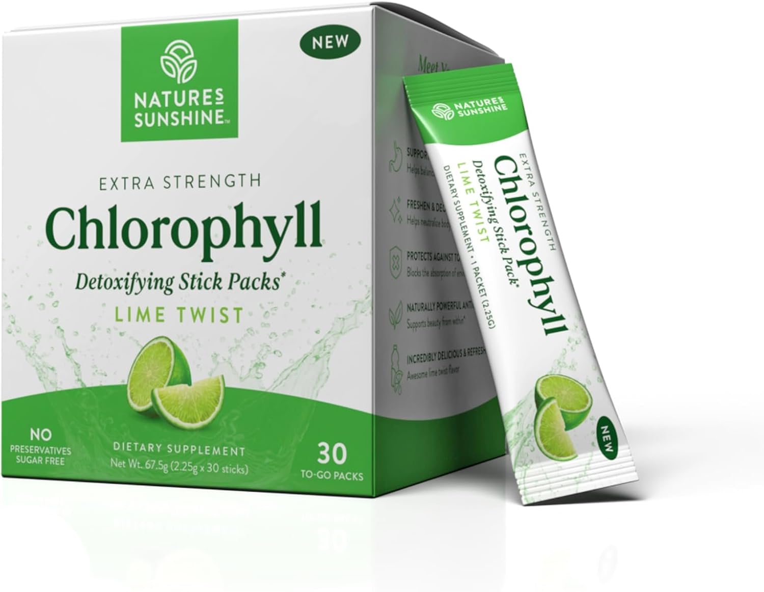 Nature's Sunshine Chlorophyll Stick Packs: Supercharge Your Detox and Boost Gut Health in Convenient, Delicious Stick Packs (Lime Twist)