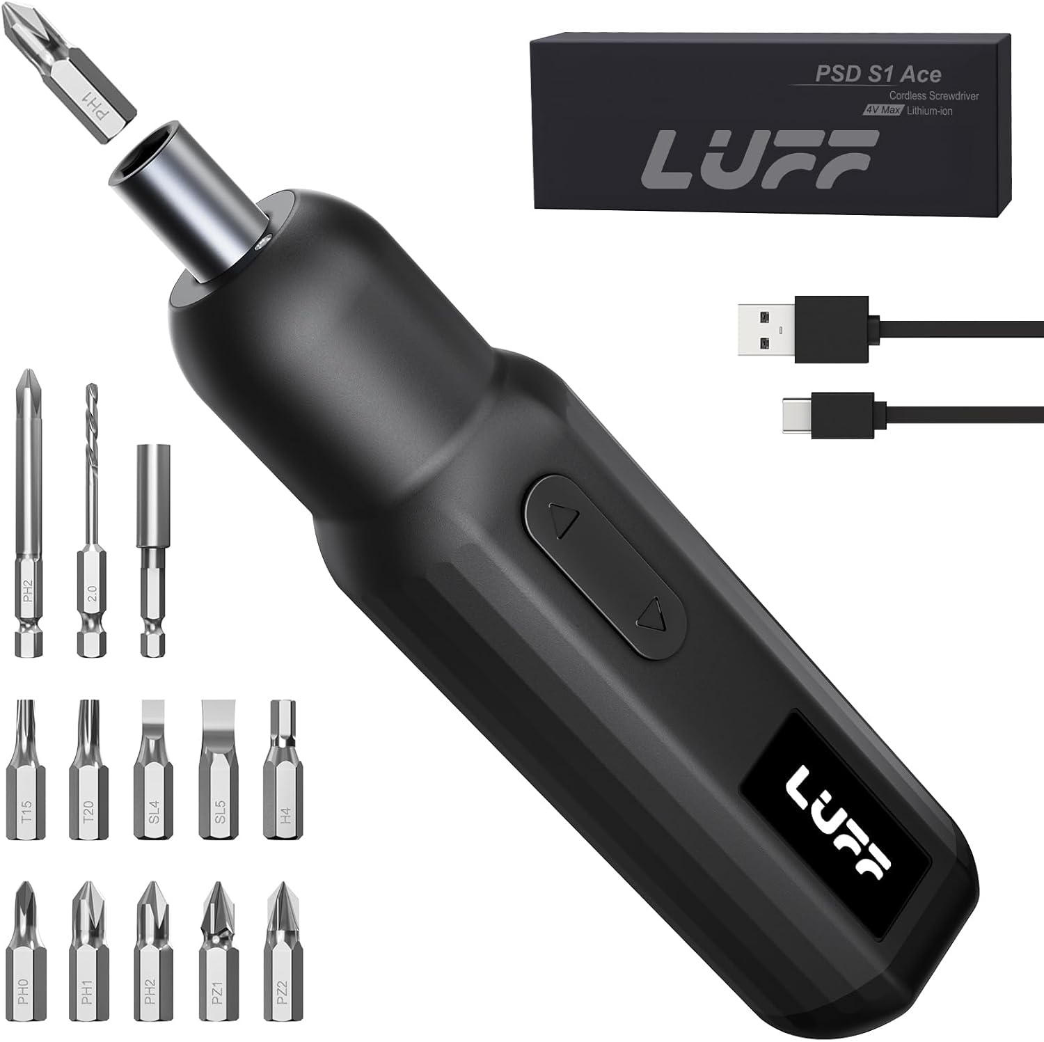 Electric Screwdriver Set,4V Cordless Rechargeable Screwdriver with 250 RPM Powerful Motor, USB-C, LED, 1 Drill Bit, 12 Bits for Furniture/Electrical