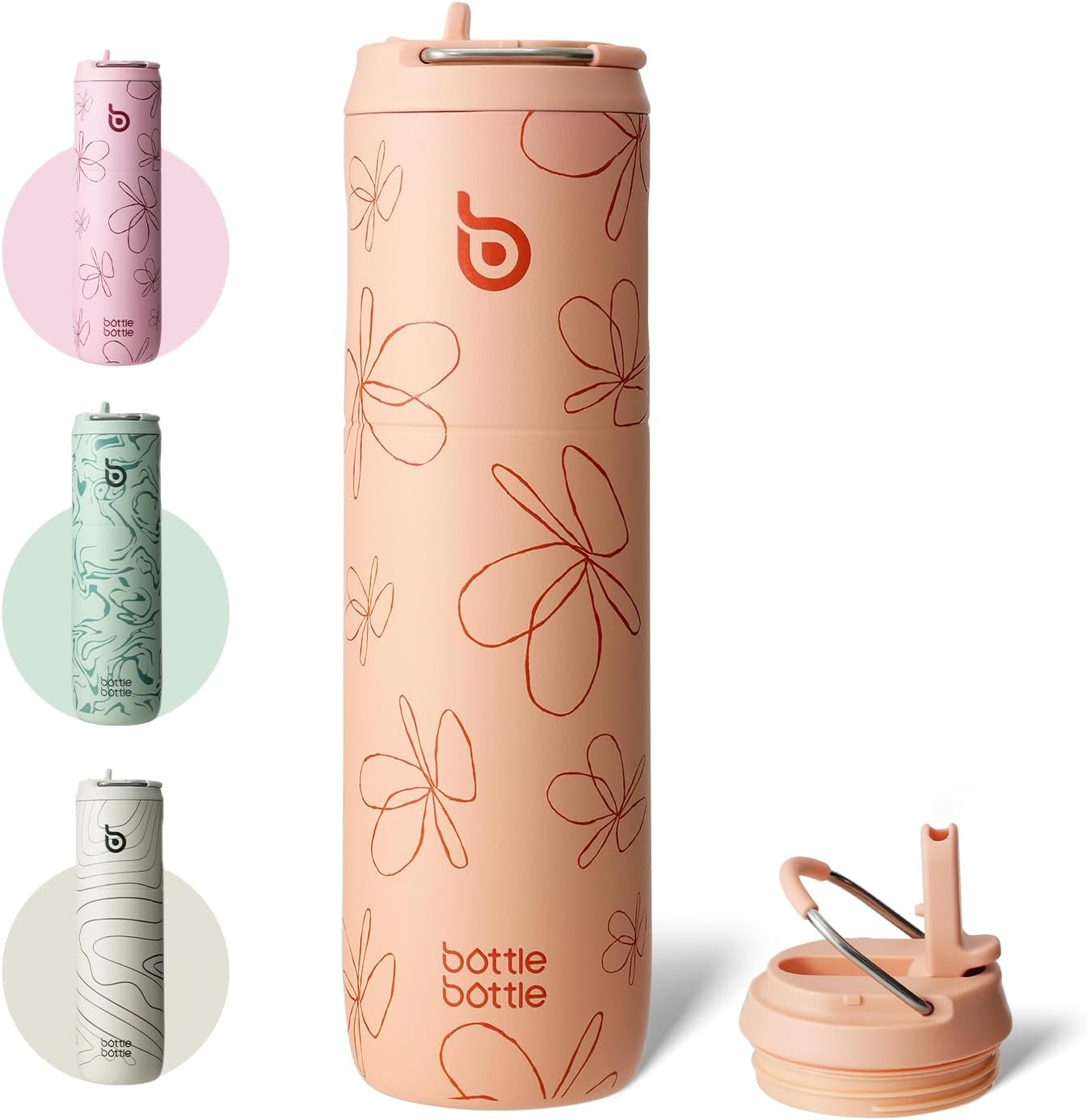 Bottle Bottle Insulated Water Bottle 700ml(24oz) with Straw and Lid Stainless Steel Sports Travel Gym Water Bottles Metal Drink Flask with Handle for Man and Women (Petal Passion)