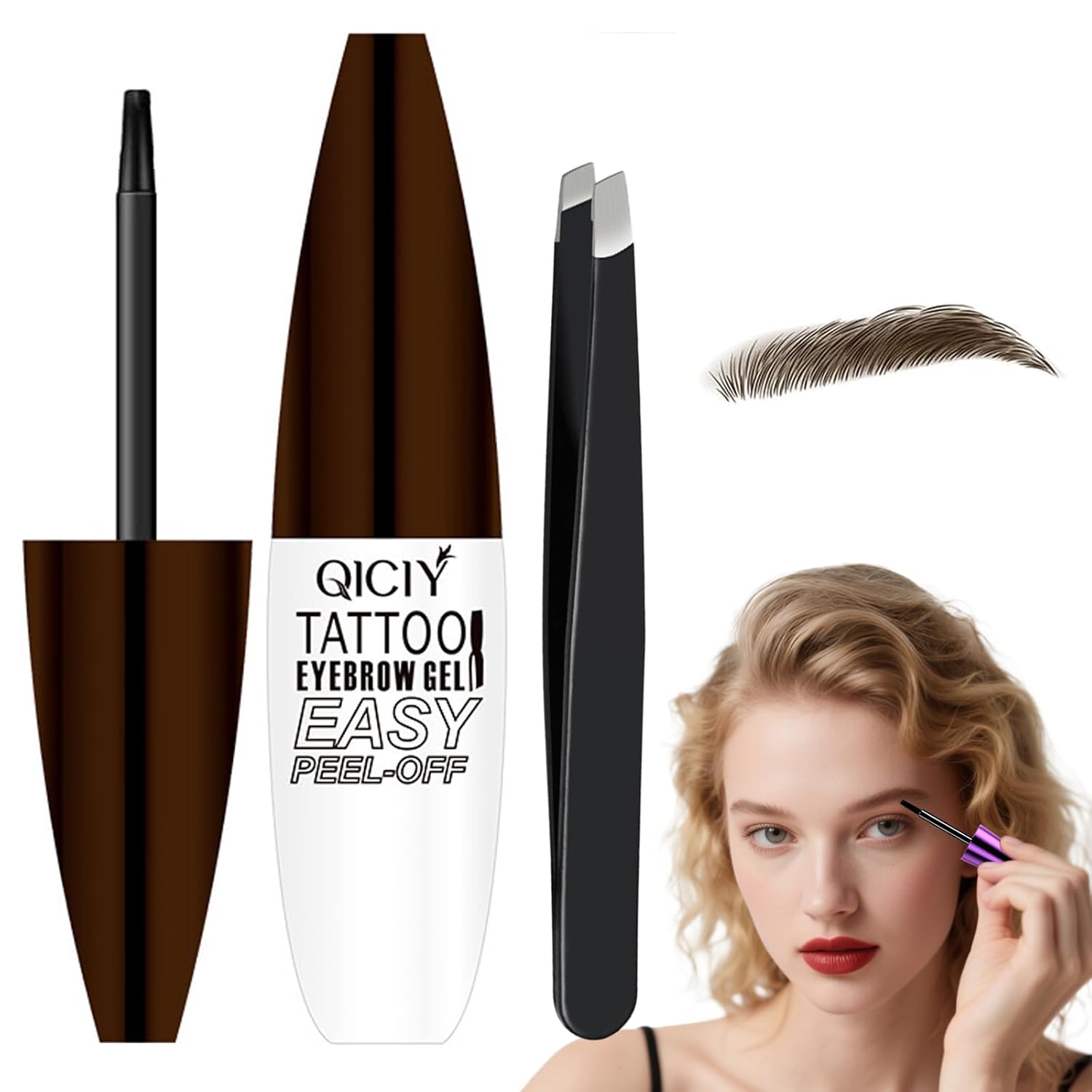 Qiciy Tattoo Eyebrow Gel Easy Peel Off, Easy Peel-Off Eyebrow Gel- Waterproof&Sweatproof, Peel-Off Eyebrow Tinting Gels Stain, Peel off Eye brow Tinted Cream for All Skin Type (01#Brown-B)