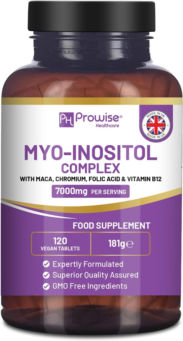Myo-Inositol Complex 120 Vegan Tablets 7000mg per Serving with Black Maca Root, Chromium, Folic Acid, and Vitamin B12 | Hormonal Balance for Women| Premium Quality by Prowise