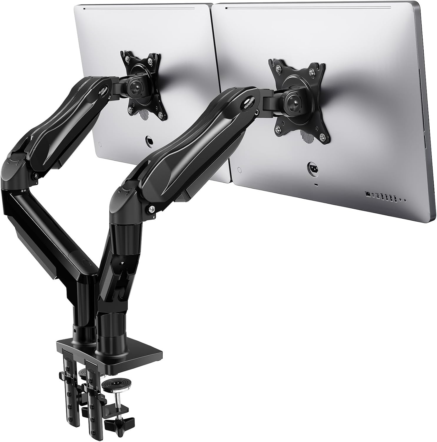 HUANUO Dual Monitor Stand for 13 to 32 Inch Screens, Dual Gaming Monitor Arm Desk Mount for Curved Flat Screens, Double Screen Arm Support VESA 75 & 100 mm