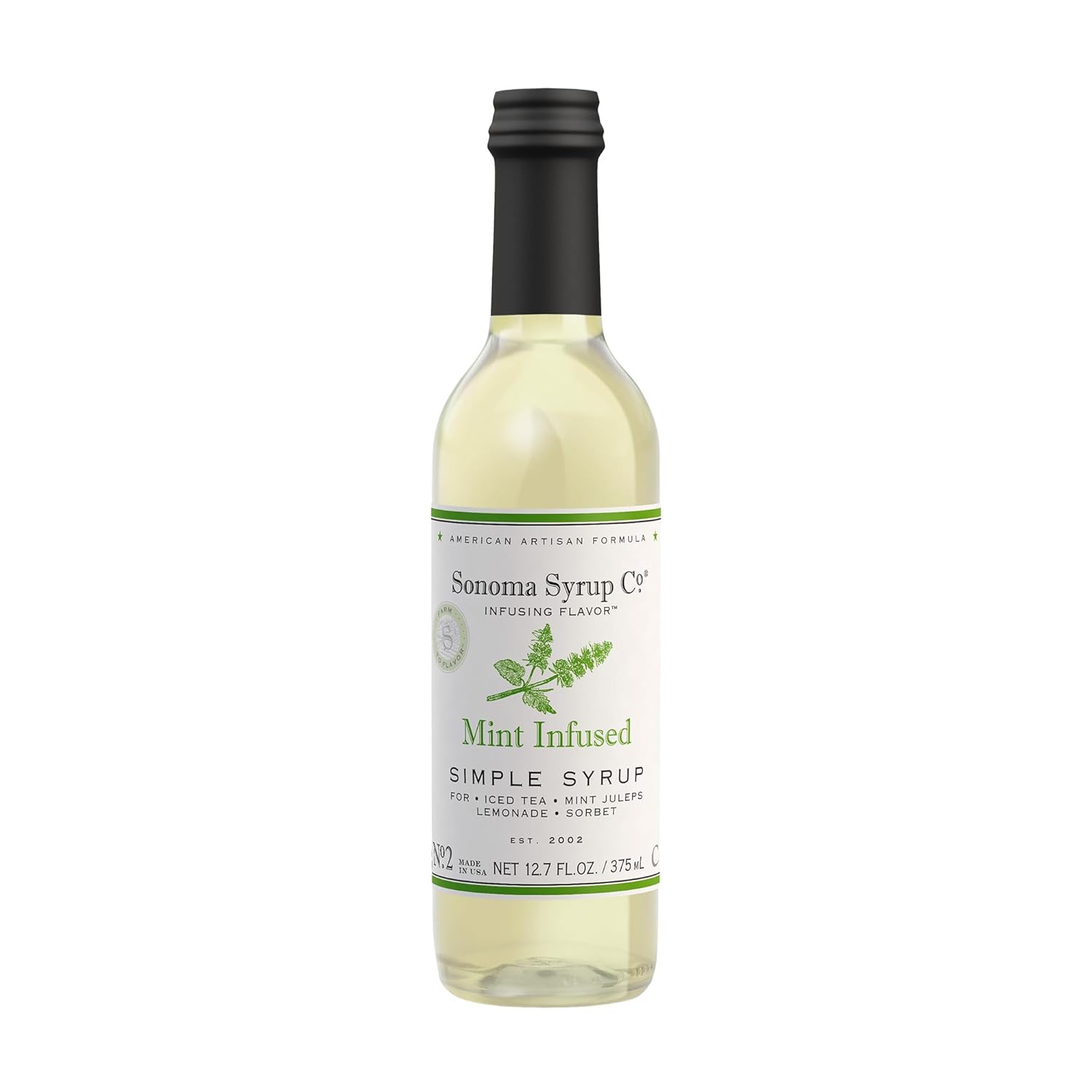 Sonoma Syrup Co Mint Infused Simple Syrup, 12.7 Fl Oz for Coffee, Cocktails, and Cooking