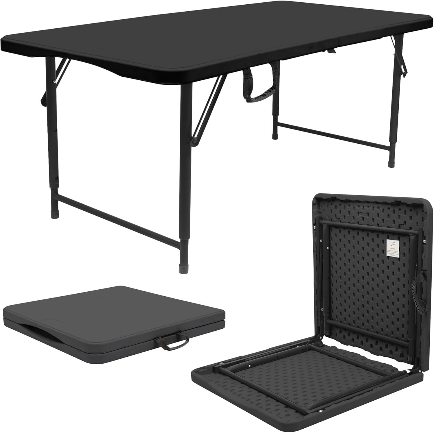 Harbour Housewares Rectangle Folding Trestle Table - 120cm (4ft) - Black - Height Adjustable Outdoor Folding Table for Picnic, BBQ, Garden, Camping, Wedding