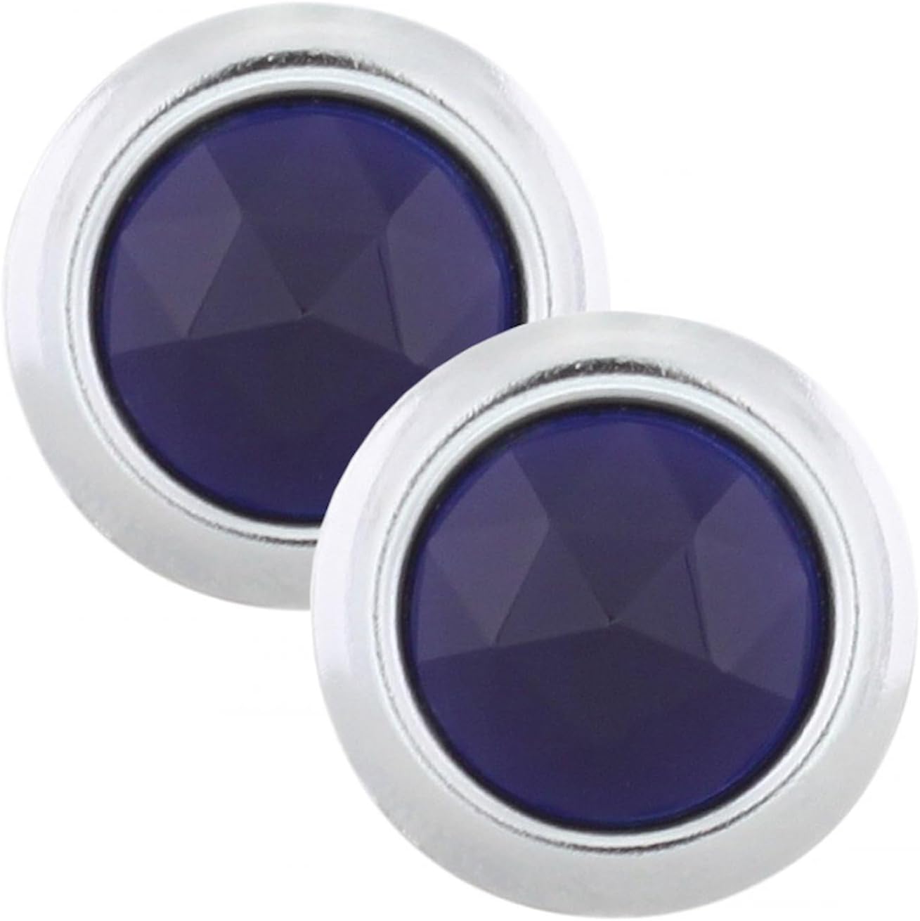United Pacific A5010 Glass Blue Dot Lens with Chrome Ring, Chrome Plated Metal Rim – ONE Set (Pack of 2)