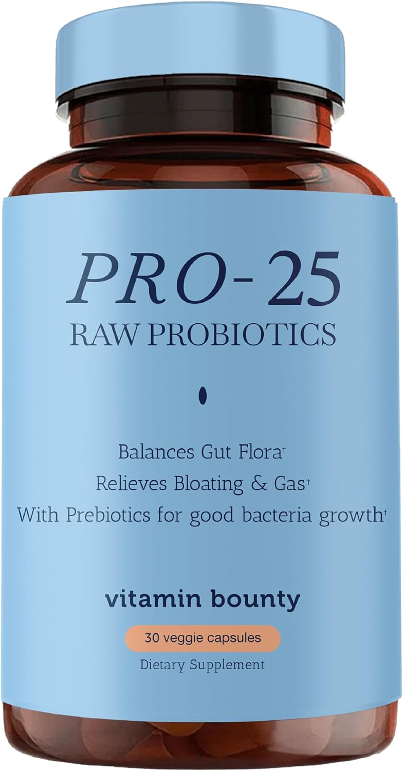 Vitamin Bounty Pro-25 Probiotics for Women & Men - 25 Billion CFU - Probiotic Prebiotic for Digestive Health & Gut Support with Lactobacillus Acidophilus, Bifidobacterium Probiotic - 30 Veg Capsules