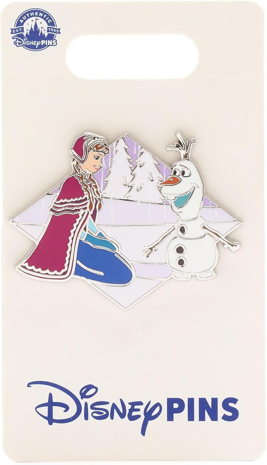 Disney Store Official Anna & Olaf Pin Badge, Frozen, 4cm / 1.5", "Disney Pin Trading 2025" Stamp and Mickey Mouse Stopper