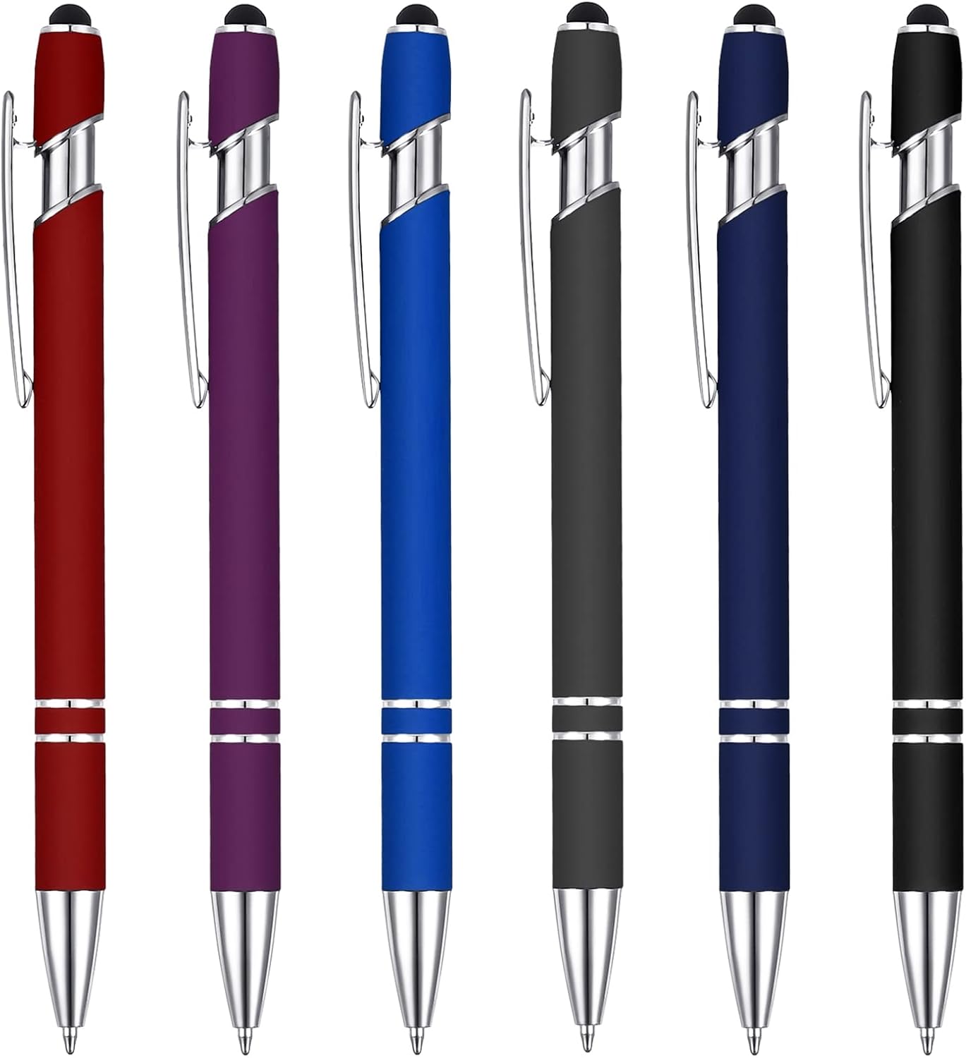6 Pieces Ballpoint Pen with Stylus Tip, 1.0 mm Black Ink Metal Pen Stylus Pen for Touch Screens, 2 in 1 Stylus Ballpoint Pen, Retractable Ballpoint Pens Gift for Friends, Colleagues, Mate and Family