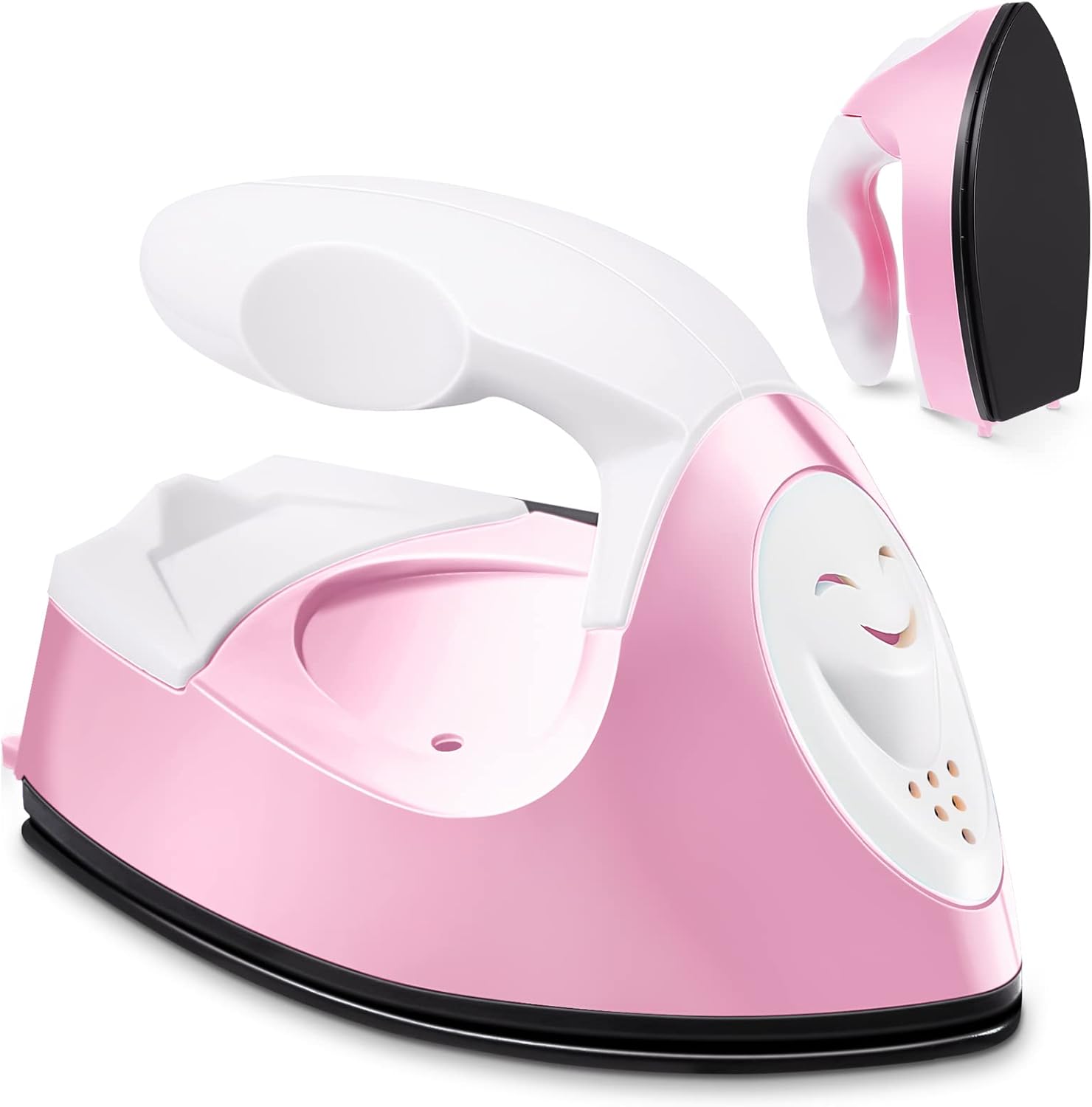 Honoson Mini Craft Iron Mini Heat Press Small Iron Portable Handy Tiny Flatiron with Charging Base Accessories for Fuse Beads Patch DIY Shoes T-shirts heat Transfer Vinyl Projects(Light Pink)