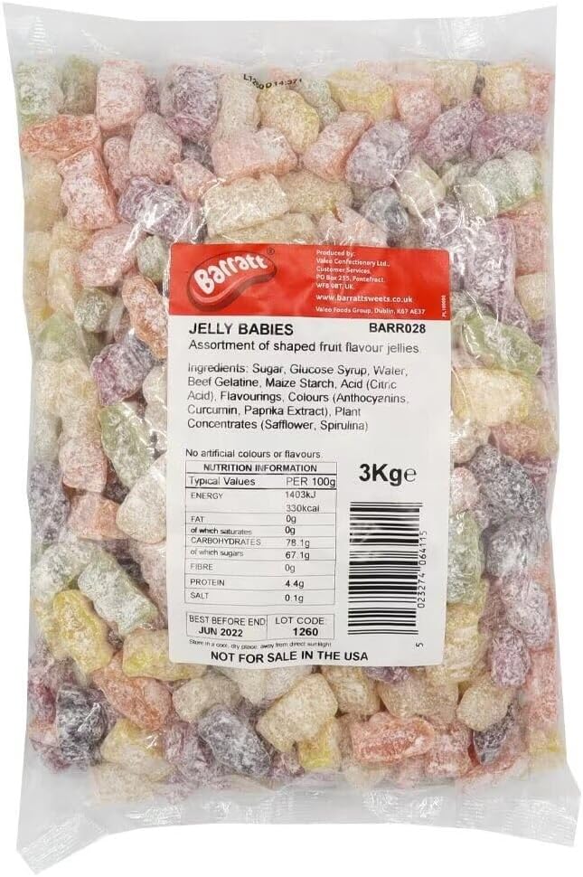 Barratt Jelly Babies - Classic Fruit-Flavoured Sweets, Sugar-Dusted Candy, 3kg Bulk Bag – Retro Treats for Sharing & Gifting