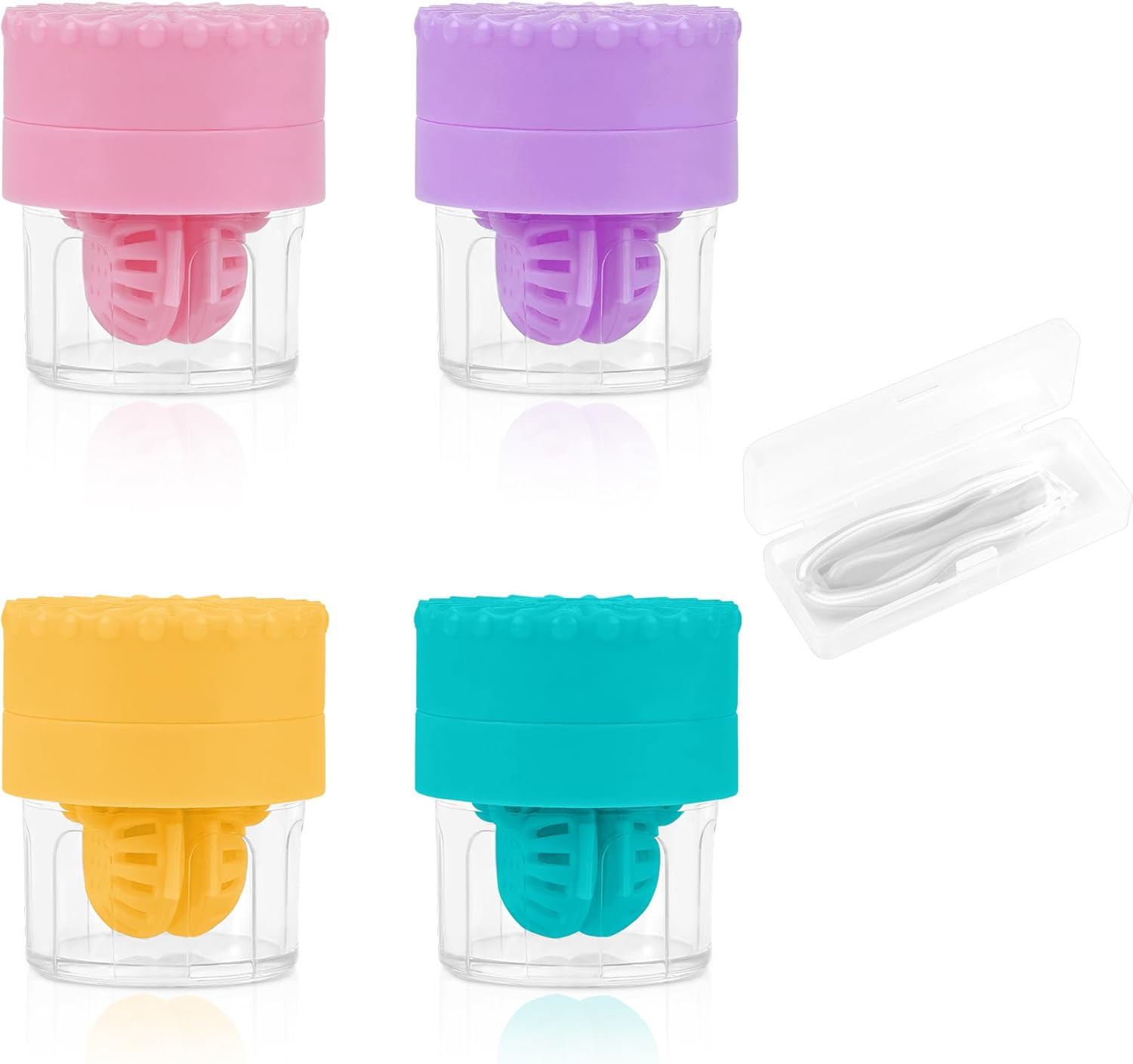 ReignSword 4 Pack Manual Contact Lens Cleaners Set with White Applicator & Removal Tool, Cute Contact Lens Case, Portable Travel Solution Soaking Kit