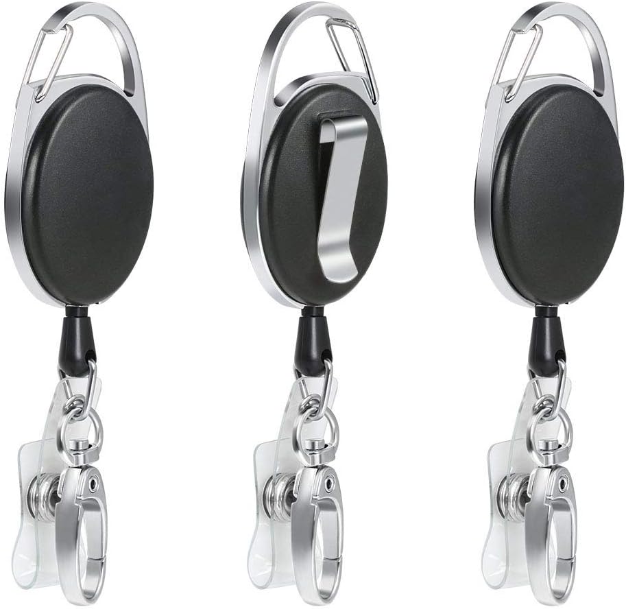 Vicloon Badge Reel 3 Pcs Badge Tether with Clips, Reel Clips Retractable Badges Holders with Key Belt Reel for Key Ring ID Card and Belt Clip Attachment