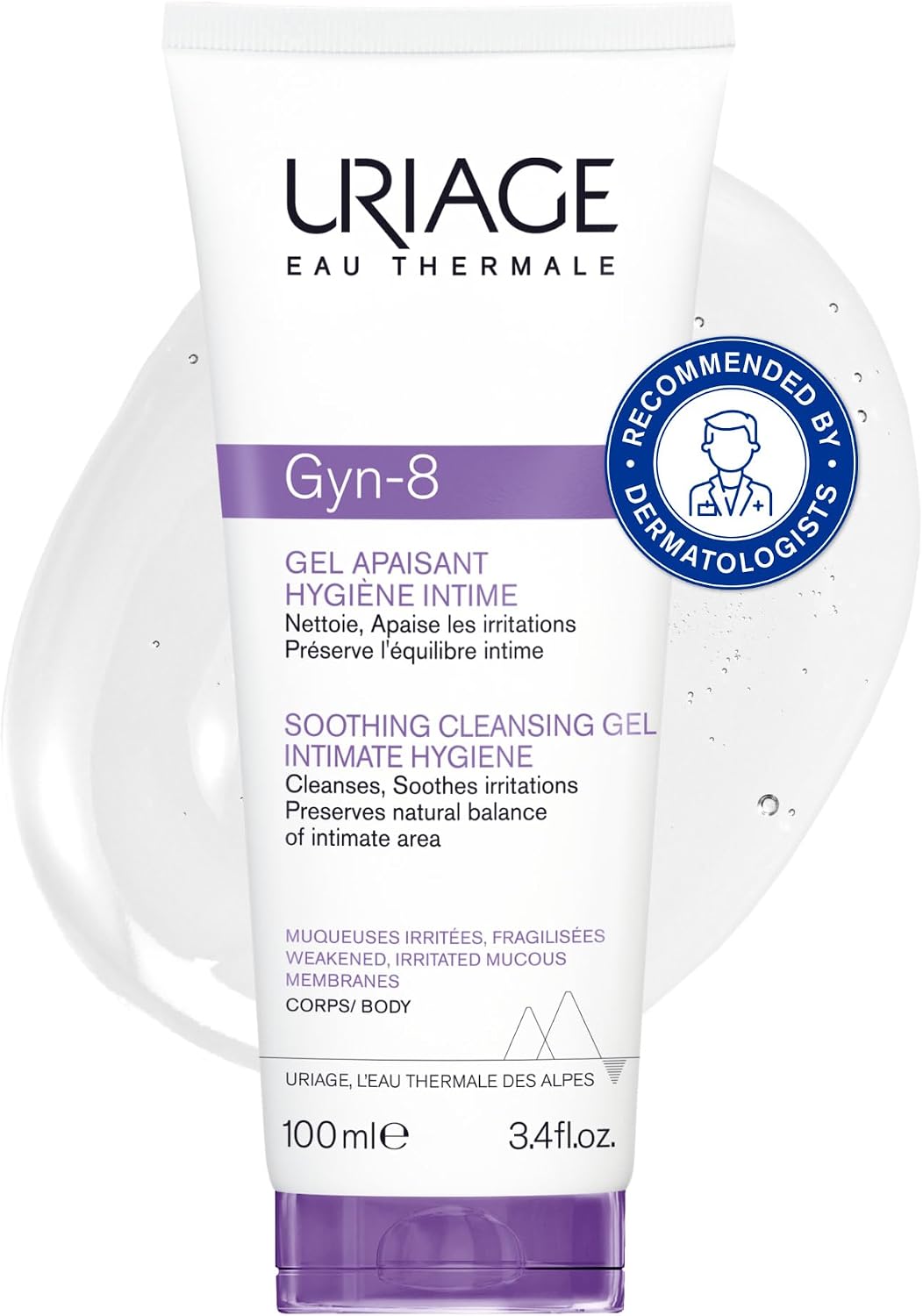 Uriage Gyn-8 Soothing Intimate Cleansing Gel 100ml - Cleanses, Immediately Soothes irritations and Preserves Natural Balance of Intimate Flora - Physiological pH (5,5), Glyco-Gyn Complex, Soap-Free