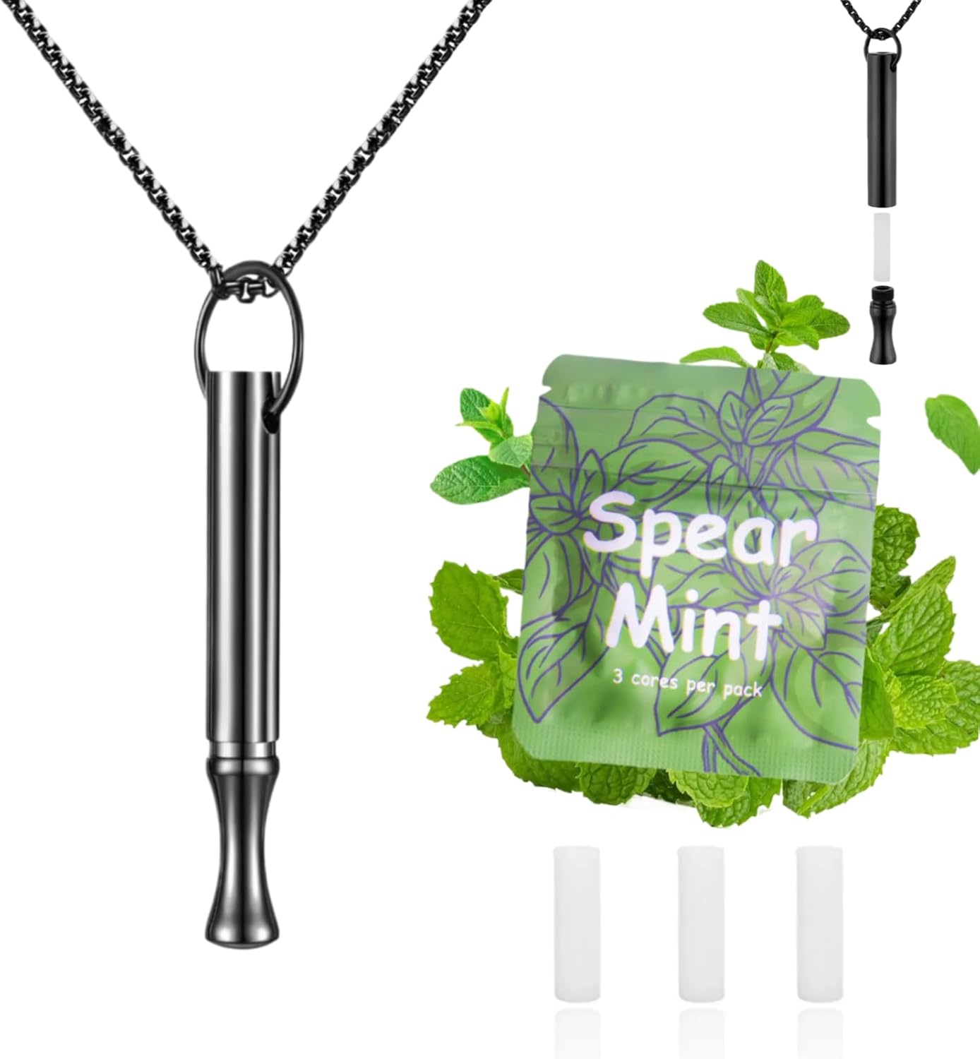Breathing Necklace to Quit Smoking and Vaping with Refillable Mint Pods Stop Smoking Aids Fidget Necklace for Anxiety Relief Smokeless Inhaler for Adults