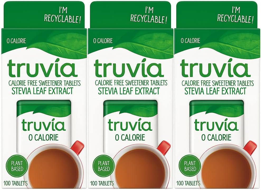 Truvia Stevia Leaf Sweetener Tablets – 3 Pack (100 Tablets per Pack) – Zero Calories, Naturally Sweetened, Vegan, Gluten-Free