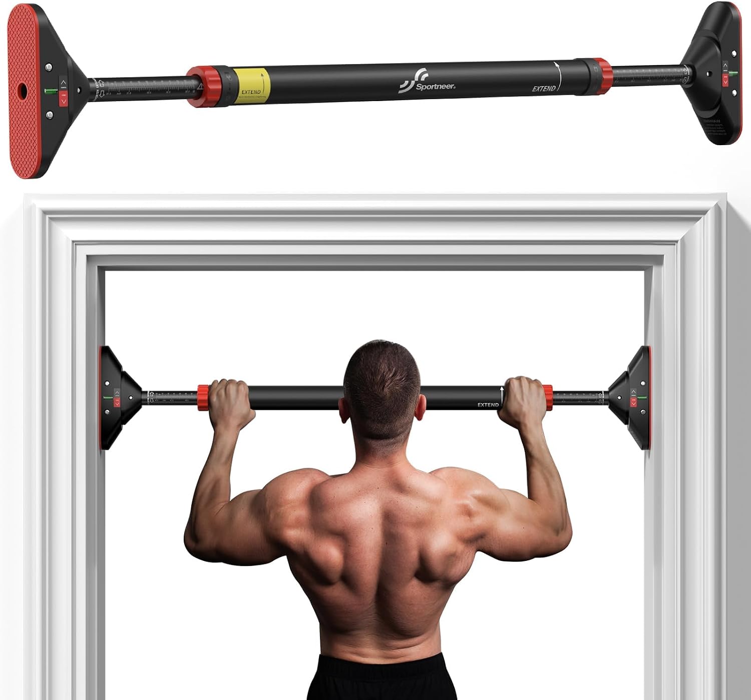 Sportneer Pull Up Bar for Doorway, No-Drill, Adjustable 29.5-37 in, 440 lb