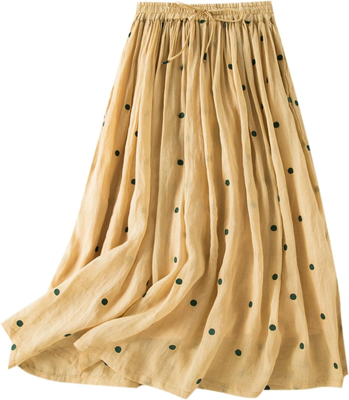 Black Skirts Half Length Skirt Slim Pleated Skirt Retro Elastic Waist Arge Cotton and Linen Hem Long Skirt for Women Dress Top