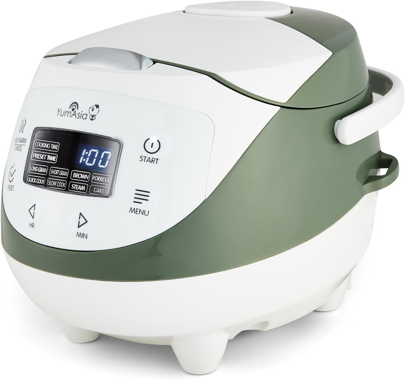 Yum Asia Panda Mini Rice Cooker With Ninja Ceramic Bowl and Advanced Fuzzy Logic (3.5 cup, 0.63 litre) 4 Rice Cooking Functions, 4 Multicooker functions, LED display, 220-240V (Whire and Sage Green)