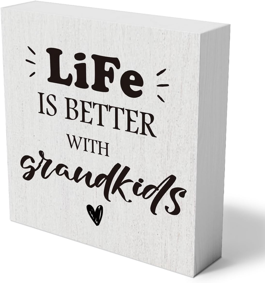 Life Is Better with Grandkids Wooden Box Sign Decorative Funny Farmhouse Wood Box Sign Home Decor Grandparents Gift Rustic Square Desk Decor Sign for Shelf 5 x 5 Inches